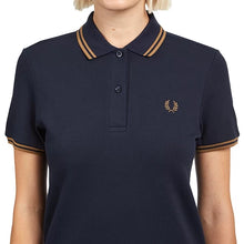 Load image into Gallery viewer, Fred Perry Ladies Polo Dress Navy with Caramel Twin Tipping
