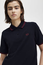 Load image into Gallery viewer, Fred Perry Ladies Navy Polo with Oxblood Tipping
