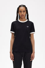 Load image into Gallery viewer, Fred Perry Ladies Black Taped Ringer Tee
