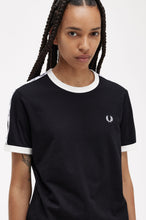 Load image into Gallery viewer, Fred Perry Ladies Black Taped Ringer Tee
