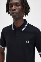 Load image into Gallery viewer, Fred Perry Black Polo with White Twin Tipping