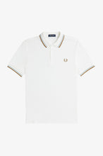 Load image into Gallery viewer, Fred Perry Snow White Polo with Silver Blue and Dark Carmel Tipping
