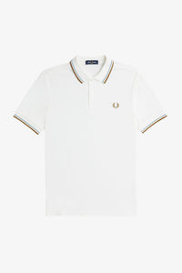 Fred Perry Snow White Polo with Silver Blue and Dark Carmel Tipping
