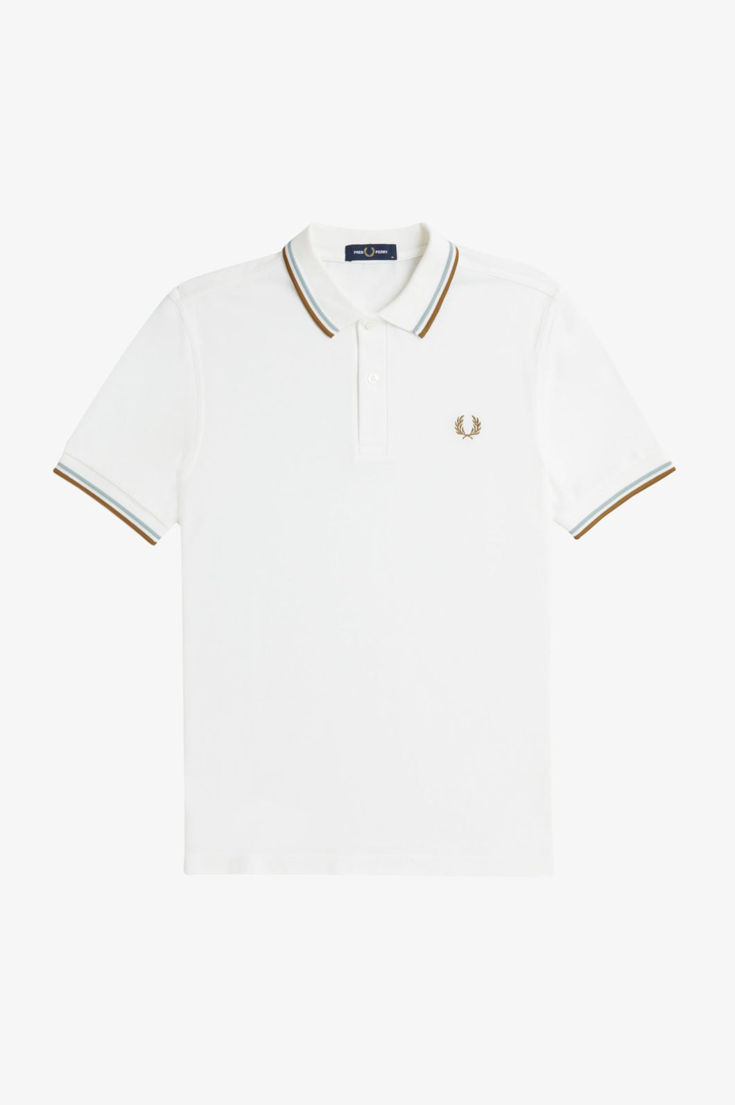 Fred Perry Snow White Polo with Silver Blue and Dark Carmel Tipping
