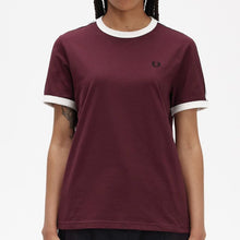 Load image into Gallery viewer, Fred Perry Ladies Oxblood Taped Ringer Tee
