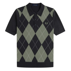 Fred Perry Black an Green Argyll Knitted Polo