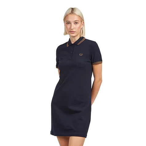 Fred Perry Ladies Polo Dress Navy with Caramel Twin Tipping