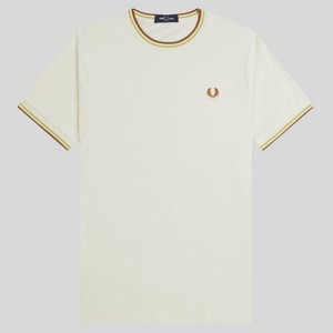 Fred Perry Ecru Ringer Tee with Honeycomb & Caramel Twin Tipping