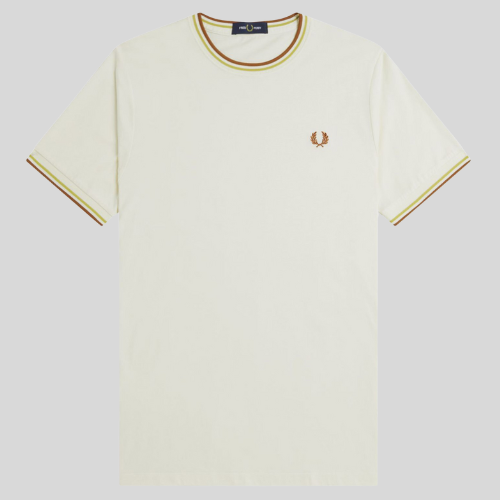 Fred Perry Ecru Ringer Tee with Honeycomb & Caramel Twin Tipping
