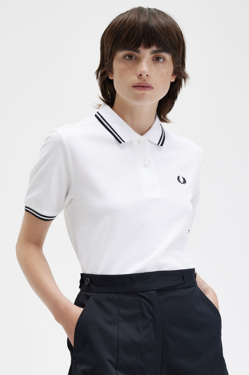 Fred Perry Ladies White Polo with Black Tipping