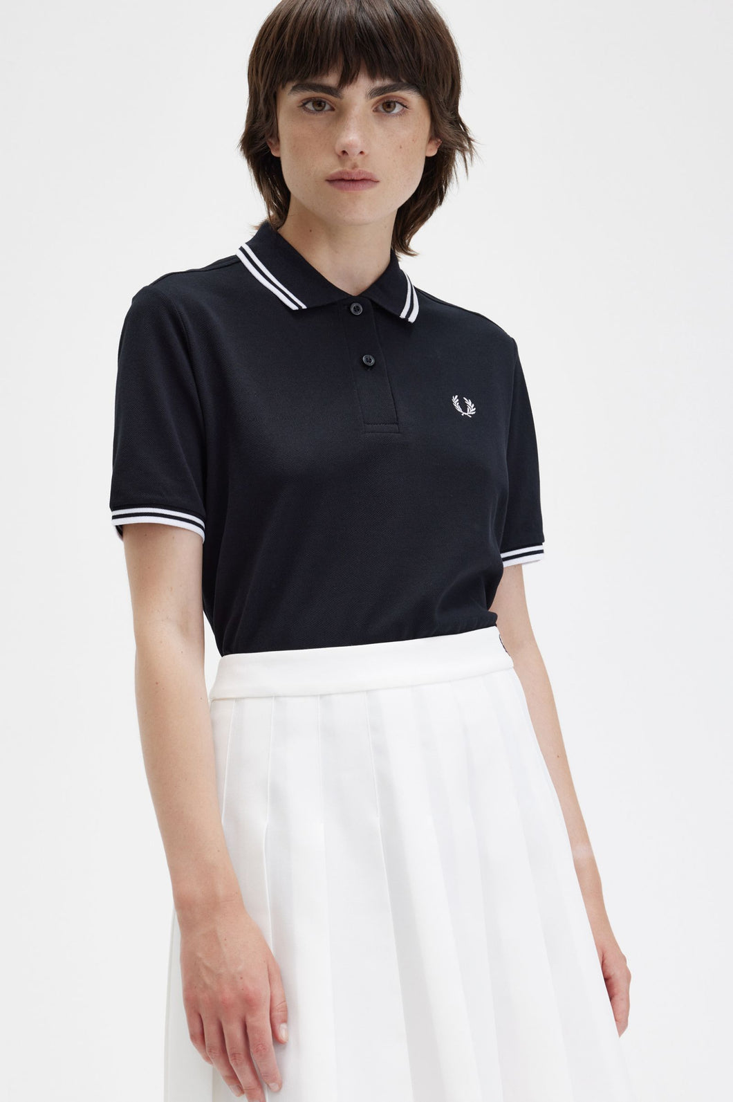 Fred Perry Ladies Black Polo with White Tipping