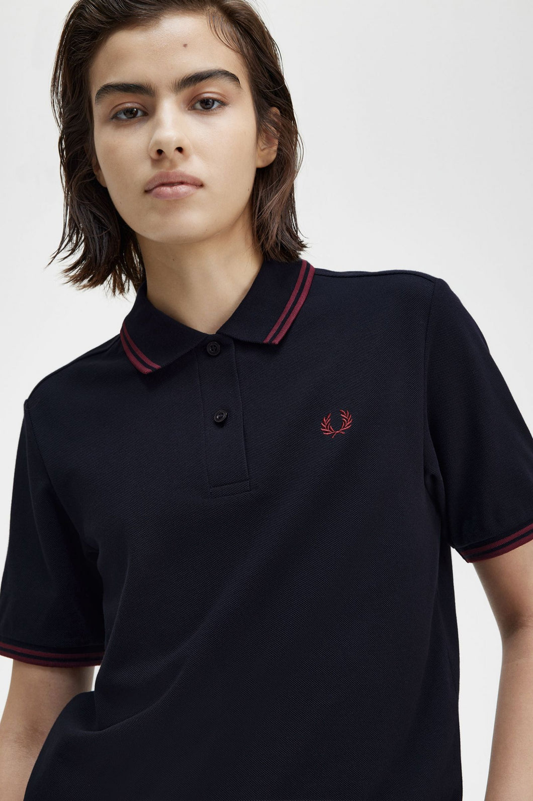 Fred Perry Ladies Navy Polo with Oxblood Tipping