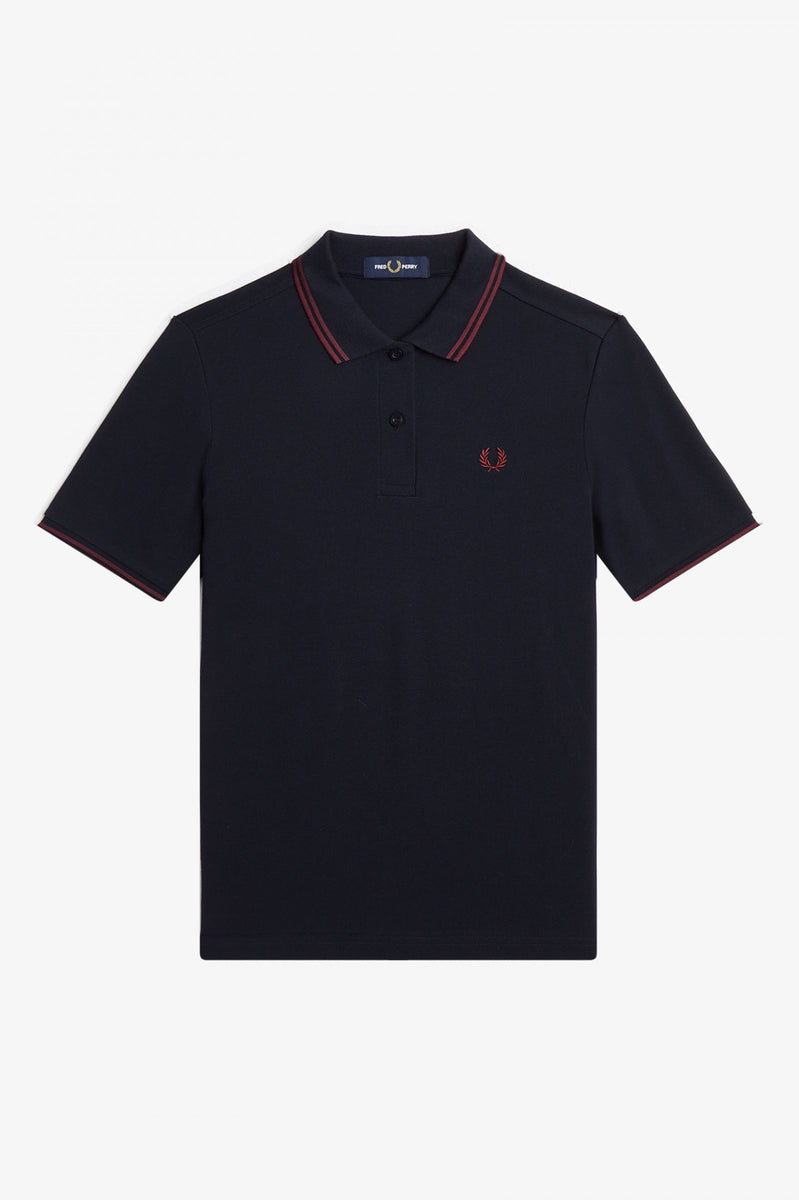 Fred Perry Ladies Navy Polo with Oxblood Tipping – Rebirth of Cool