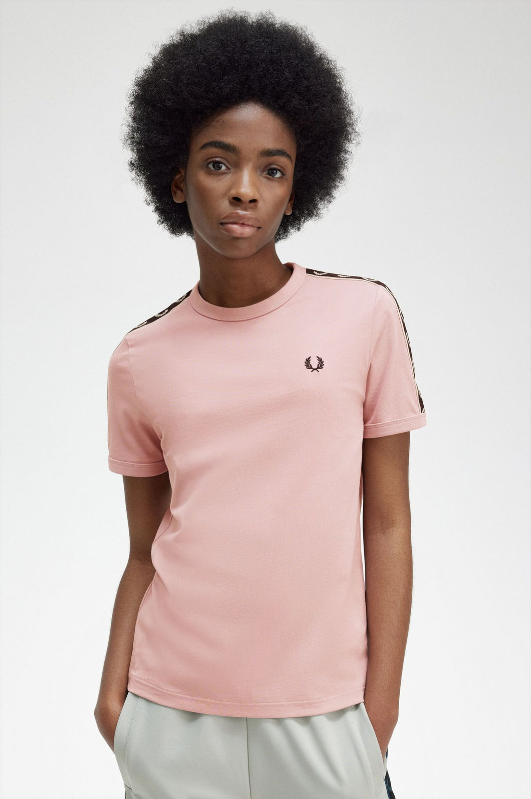 Fred Perry Ladies Dusty Rose Taped Ringer Tee
