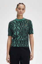 Load image into Gallery viewer, Fred Perry Ladies Amy Winehouse Green Snakeskin Print Knit
