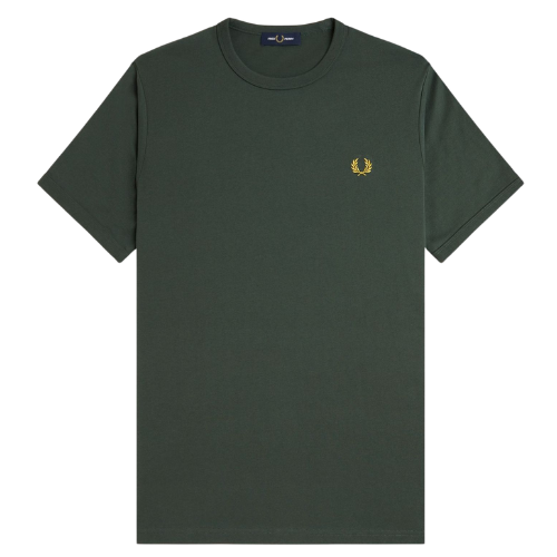 Fred Perry Court Green Ringer t-shirt with Gold Laurel detailing