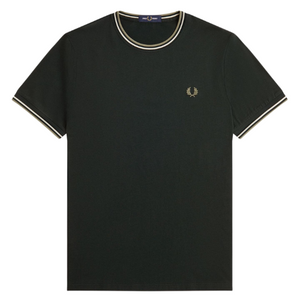 Fred Perry Green T-Shirt with Silver and Olive Green Tipping