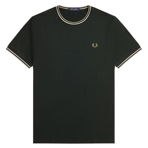 Fred Perry Green T-Shirt with Silver and Olive Green Tipping