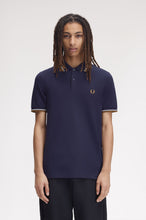 Load image into Gallery viewer, Fred Perry Navy Polo with White and Dark Caramel Tipping
