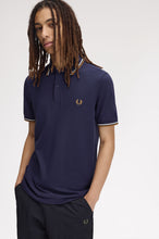 Load image into Gallery viewer, Fred Perry Navy Polo with White and Dark Caramel Tipping
