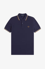 Load image into Gallery viewer, Fred Perry Navy Polo with White and Dark Caramel Tipping
