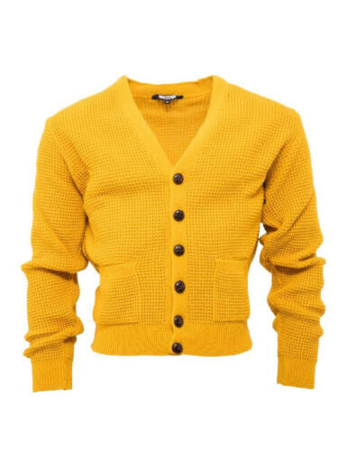 Relco Waffle Knit Cardigan in Mustard