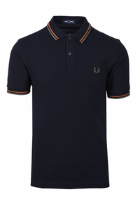 Fred Perry Navy Polo with Nut Flake and Field Green Twin Tipping