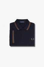 Load image into Gallery viewer, Fred Perry Navy Polo with Nut Flake and Field Green Twin Tipping

