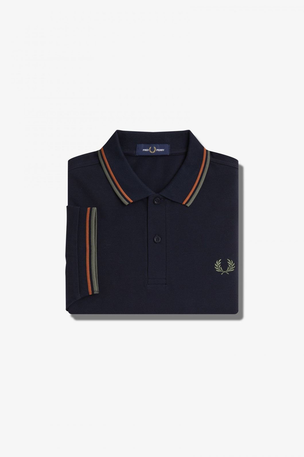 Fred Perry Navy Polo with Nut Flake and Field Green Twin Tipping