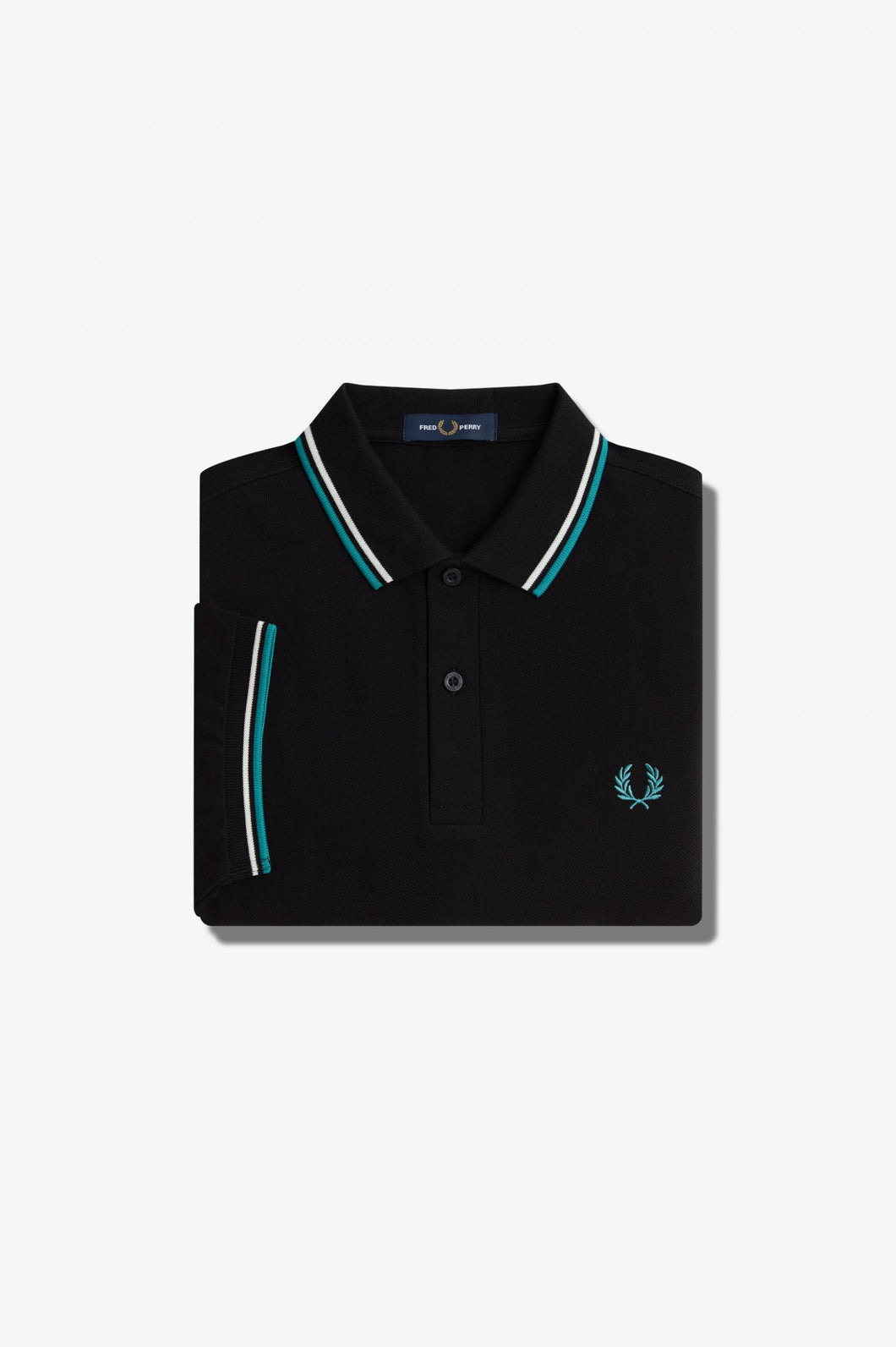 Fred Perry Polo Black with Ecru and Deep Mint Twin Tipping
