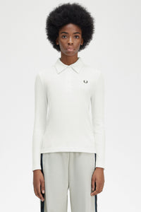 Fred Perry Long Sleeve Ribbed Polo Shirt White