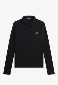 Fred Perry Long Sleeve Ribbed Polo Shirt Black