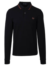 Load image into Gallery viewer, Fred Perry Black Long Sleeve Whiskey Brown Twin Tipped Polo
