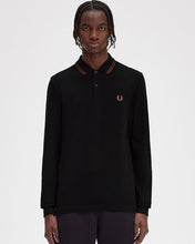 Load image into Gallery viewer, Fred Perry Black Long Sleeve Whiskey Brown Twin Tipped Polo
