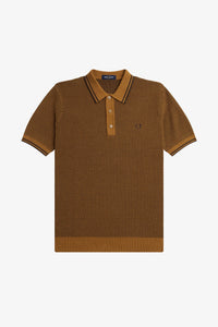 Fred Perry Textured Knit Shirt in Dark Carmel