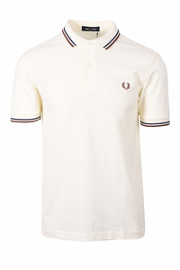 Fred Perry Ecru Polo with French Blue and Whiskey Brown Twin Tipping
