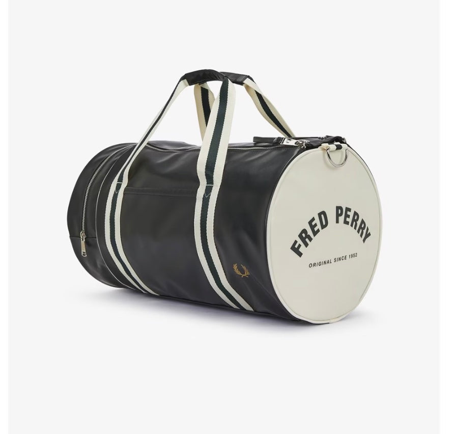 Fred Perry Green & White Barrel Bag