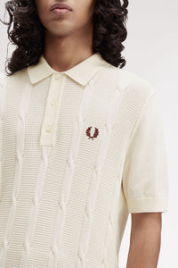 Fred Perry Ecru Textured cable Knitted Polo