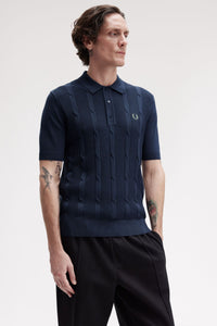 Fred Perry Navy Textured cable Knitted Polo