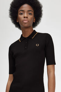 Fred Perry Ladies Ribbed Black Knit with Golden Brown Tip
