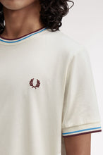 Load image into Gallery viewer, Fred Perry Ecru T-Shirt with Oxblood and Blue Twin Tipping
