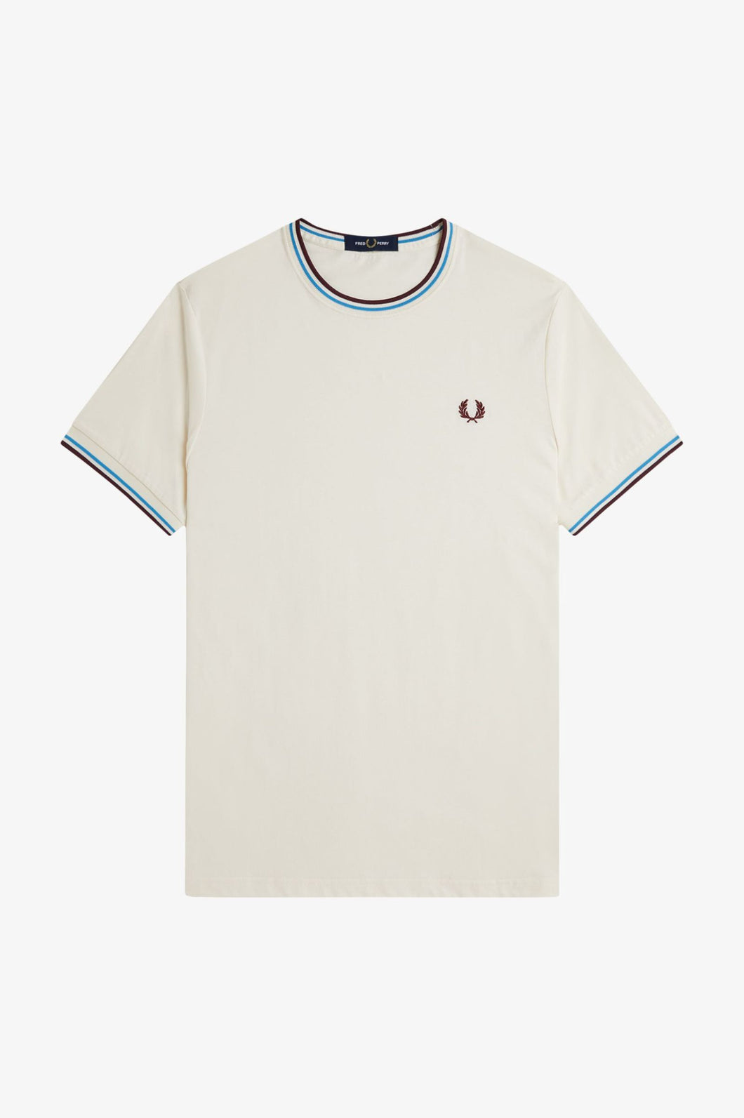 Fred Perry Ecru T-Shirt with Oxblood and Blue Twin Tipping