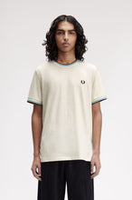 Load image into Gallery viewer, Fred Perry Ecru T-Shirt with Oxblood and Blue Twin Tipping
