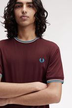Load image into Gallery viewer, Fred Perry Oxblood T-Shirt with White and Blue Twin Tipping
