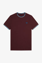 Load image into Gallery viewer, Fred Perry Oxblood T-Shirt with White and Blue Twin Tipping
