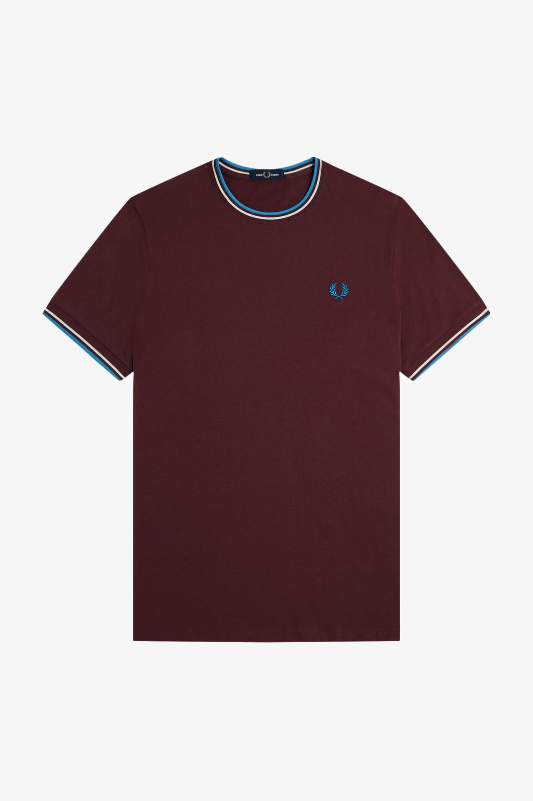Fred Perry Oxblood T-Shirt with White and Blue Twin Tipping