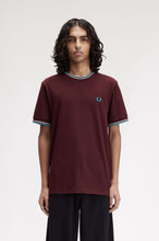Load image into Gallery viewer, Fred Perry Oxblood T-Shirt with White and Blue Twin Tipping
