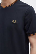 Load image into Gallery viewer, Fred perry Twin Tipped t-shirt, Navy with Caramel Twin Tipping
