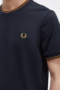 Fred perry Twin Tipped t-shirt, Navy with Caramel Twin Tipping