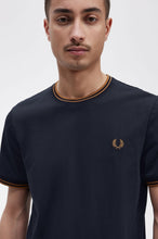 Load image into Gallery viewer, Fred perry Twin Tipped t-shirt, Navy with Caramel Twin Tipping
